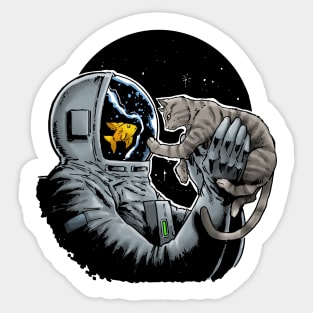 Astronaut - Grey Cat and Fish T-Shirt Sticker